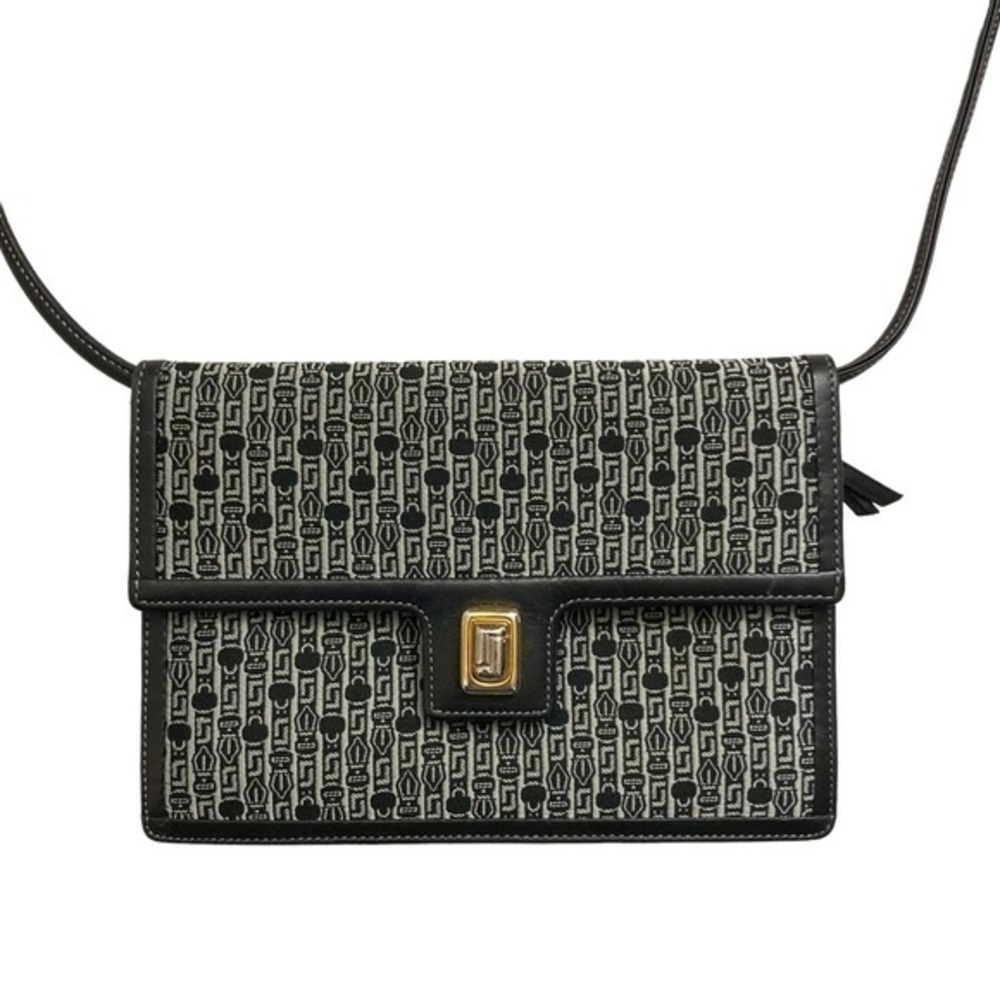 Judith Leiber black gray signature JL print jacquard leather crossbody bag